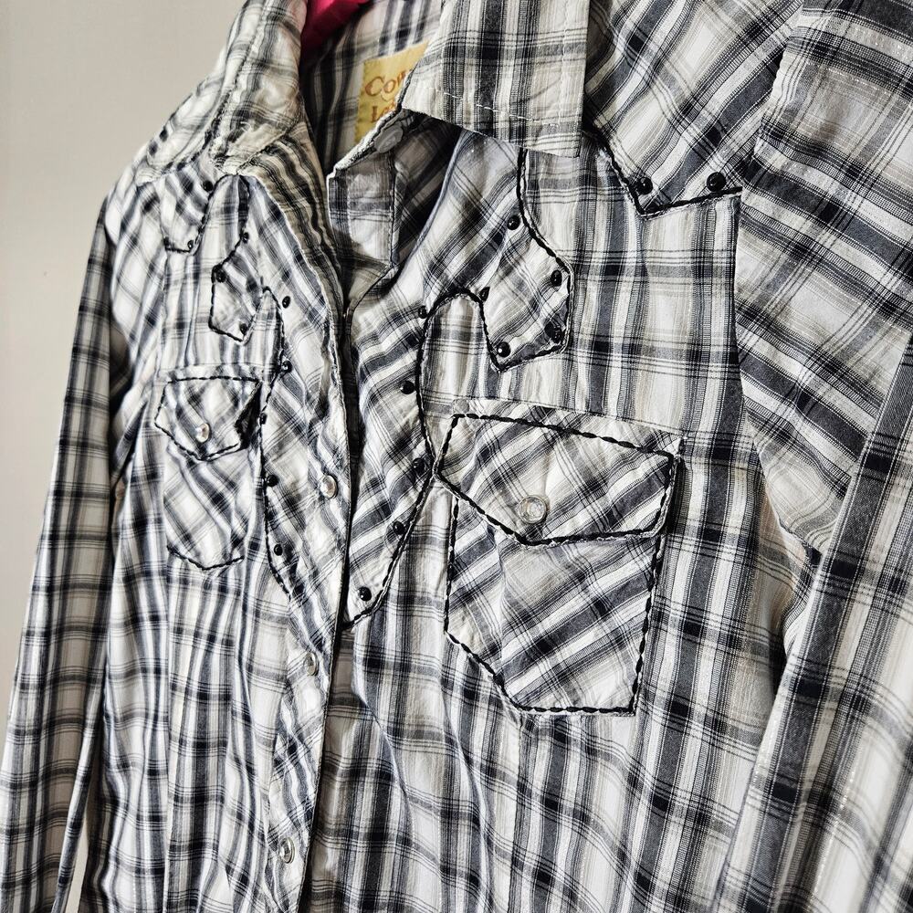 CowgirlLegend Women M Plaid Snap Shirt SparkleYoke Western Y2K Rodeo Bling Ranch